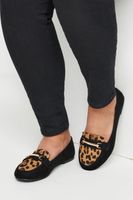 mocasines antelina negra y leopardo en ancho especial