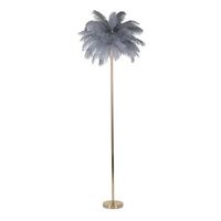 lampara de pie de metal con plumas gris o cm 55x160