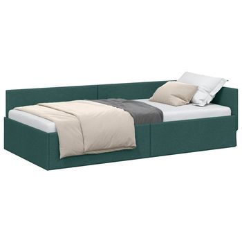 Cama Individual | Cama Para Adulto | Estructura De Cama En Esquina Verde Oscuro 80 Cm X 200 Cm Tela