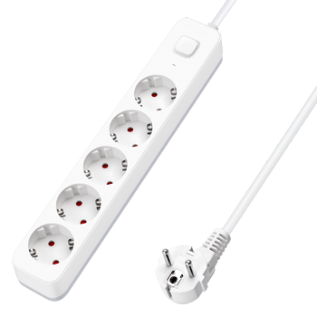 Aigostar Regleta Enchufes, Alargador Enchufe de 5 Enchufes con Interruptor, Cable de 3 Metros, Blanco