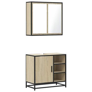 Set De Mueble De Baño | Armarios De Baño 2 Uds Madera Contrachapada Roble Sonoma