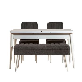 Set Mesa Comedor Extensible Y Sillas (4 Piezas) Vina 1053-3 Antracita Blanco