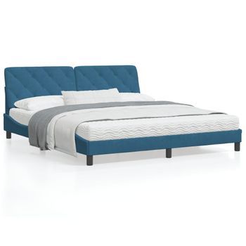 Cama Matrimonial | Cama Para Adultos | Estructura De Cama Con Luces Led Terciopelo Azul 180x200 Cm Cfw38860