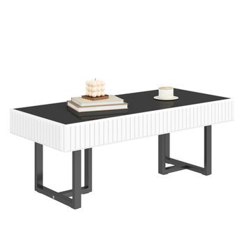 Mesa De Centro Clásica Moderna - Mesa De Salón 110x50,5x41 Cm - Blanco Y Negro