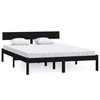 Estructura De Cama Sin Colchón Madera Maciza Negro 160x200 Cm Vidaxl