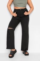 vaquero negro pata ancha con rotos en rodillas mujer curvy y tallas grandes yours