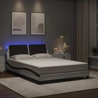cama matrimonial  cama para adultos  estructura cama con led cuero sintetico blanco negro 120x200 cm cfw59188