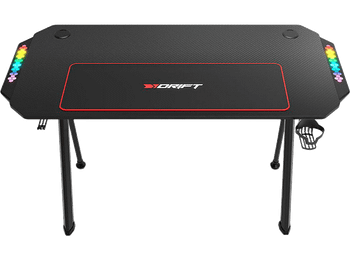 Mesa gaming - Drift DZ175RGB, Iluminación LED, Alfombrilla, Soporte para Auriculares y Bebidas, 130 x 75 60 cm, Altura Regulable, Negro