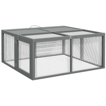 PawHut Jaula para Pequeñas Mascotas, Establo para Conejos, Techo Abatible, Madera de Pino, 110x105x50 cm, Natural   Aosom España