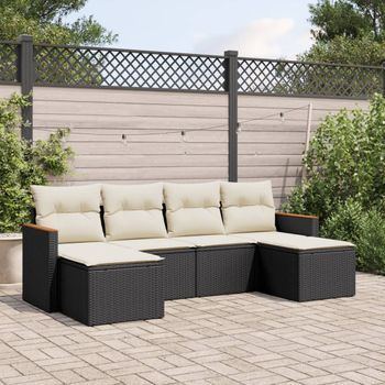 Conjunto De Sofás De Jardín 6 Uds | Mueble Jardin Mesa Y Sillas Y Cojines Ratán Sintético Negro Cfw993408