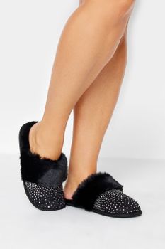 Zapatillas Negras Destalonadas Con Strass