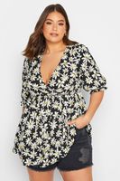 yours top negro cruzado de margaritas mujer curvy y tallas grandes yours