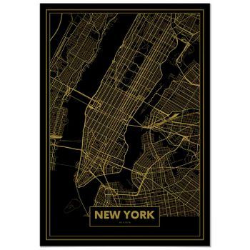 Panorama Cartón Pluma Mapa Oro De Nueva York 70 X 100 Cm | Impreso En Cartón Pluma De Alta Calidad | Cuadros Decoración Salón | Cuadros Para