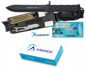 Cuchillo de Supervivencia Martinez Albainox Combat King Ii con Mango de Aluminio y Hoja de Acero Inox de 16 cm Incluye Funda piel PVC 31772