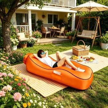 Sillón Cama Inflable Plegable, Sofá Lounge Portátil para Exteriores, Cama para Dormir en la Playa, Camping, Viajes y Picnic