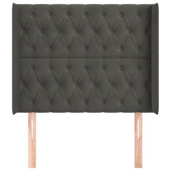 Cabecero Cama Mueble De Dormitorio Con Orejas De Terciopelo Oscuro 103 X 16 X 118/128 Cm Gris M02_0003873