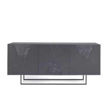 Aparador de 3 puertas en madera negra efecto mármol 180x50 cm 80h