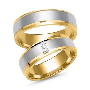Alianzas de oro amarillo y blanco con 3 diamantes