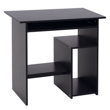 Escritorio Compacto Para Ordenador De Madera Con Bandeja Extraíble Y Estantes, 80 X 45 X 75 Cm – Negro