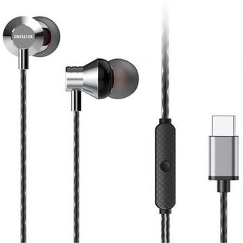 Auriculares Aiwa con cable USB-C micrófono y graves potentes intrauditivos plateados