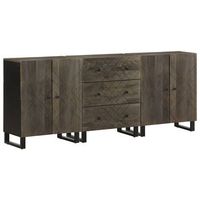 aparadores 3 piezas madera maciza mango negro 60x33x75 cm vidaxl