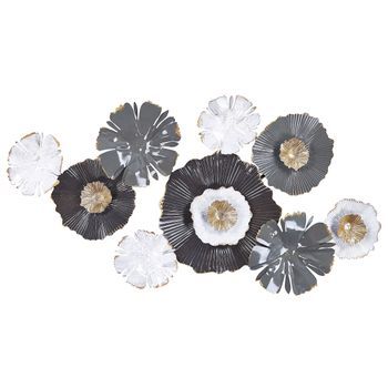 Decoración De Pared De Metal Blanco Gris Dorado 90 X 49 Cm Flores Arte Moderno Glamour Potassium