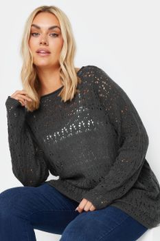 Yours Jersey De Punto Fino Gris Con Calados, Mujer Curvy Y Tallas Grandes, Yours