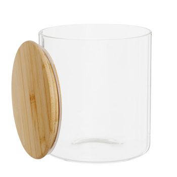 Tarro de vidrio transparente y tapa de bambú Alt18 cm
