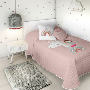 Colcha Bouti Reversible Unicorn Pink Cama 105