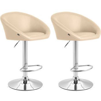 Set 2x Taburete De Bar Miami En Polipiel Simil Cuero Crema 51x55x86 Cm Clp