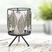 candelabro de metal gris hojas o cm 15x24