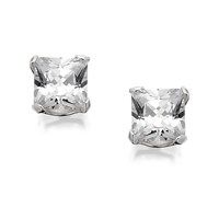 silver square cubic zirconia andralok earrings - 5mm - f9944