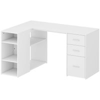 homcom escritorio esquinero en l con 3 cajones 5 compartimentos abiertos y estantes regulables 140x100x75 cm blanco   aosom espana