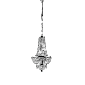 Lámpara De Araña Mozart En Hierro Y Latón Cromado Con Pedrería 5 Luces 130 Ø35 Bl189-5-cr