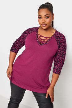 Yours Top Rosa Mangas Leopardo, Mujer Curvy Y Tallas Grandes, Yours