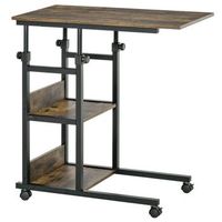 mesa auxiliar con ruedas madera y metal marca generica regulable en altura 80 x 40 x 72-82 cm  marron
