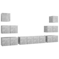 set 8 uds muebles tv  mueble de salon  armario tv madera ingenieria gris hormigon