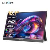arzopa 161inch 1080p fhd 100 srgb portable monitor169 ips screenmetal body with type-c mini hdmispeakersbuilt-in kickstandfor mac laptoppcphonexboxswitchpsexternal second displaygaming