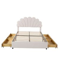 cama tapizada en terciopelo 140 x 200 cm con 4 cajones - cabecero en forma de flor - beige