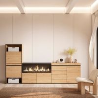 zapatero efecto madera roble 274x35x145cm chimenea efecto fuego
