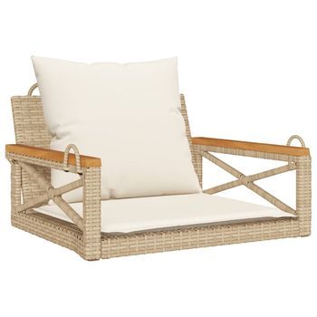 Banco Columpio | Banco De Jardín Con Cojines Ratán Sintético Beige 63x62x40 Cm
