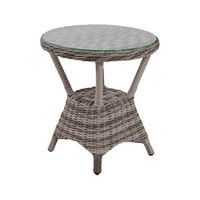 mesa auxiliar elegante de jardin aluminio y ratan sintetico redondo color marron mesa50x50x55