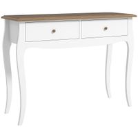 homcom mesa de consola con 2 cajones estilo frances para pasillo dormitorio salon 100x35x765 cm blanco y marron oscuro
