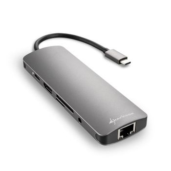 Sharkoon Adaptador USB-C a HDMI/USB 3.2/RJ45 Gris