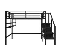 cama alta de metal de 140x200 cm - con estante y escalera de almacenaje - negro