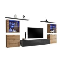 conjunto de muebles de sala de estar mural switch xiv diseno color gris brillante y roble wotan