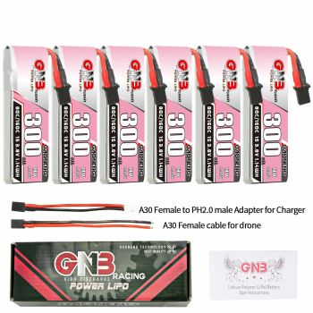 Batería Gaoneng 3.8V 300mAh 80C 1S LiHV de 6 piezas con conector A30 y cable adaptador para Emax Tinyhawk S BetaFPV Beta