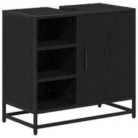mueble de cuarto de bano con puerta roble negro 65 x 33 x 60 cm