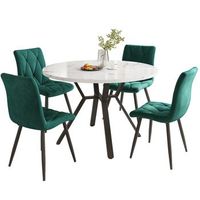 conjunto mesa de cocina y sillas juego de comedor 5 piezas mesa redonda efecto marmol 100x75cm mdf y metal blanco y verde