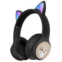 kinsi akz-02 auriculares inalambricos orejas de gato rgb negros